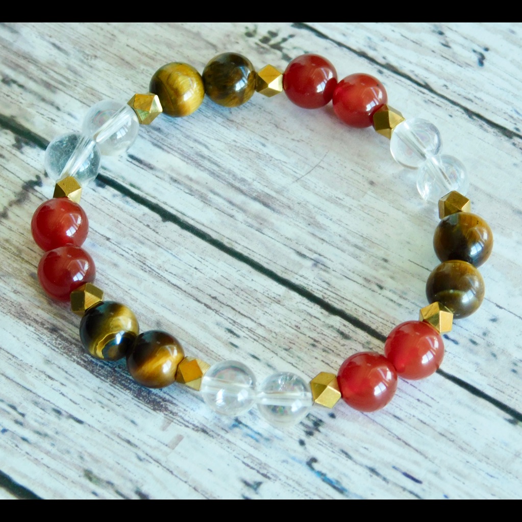 Productivity Crystal Bead Bracelet Gold Red Brown Tiger Eye Quartz Carnelian